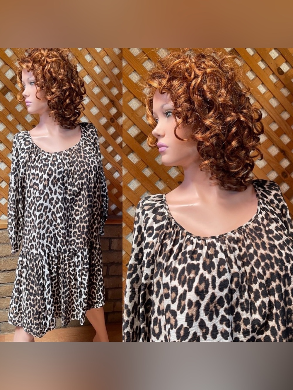 LEOPARD Print Pullover BABYDOLL DRESS Size Large